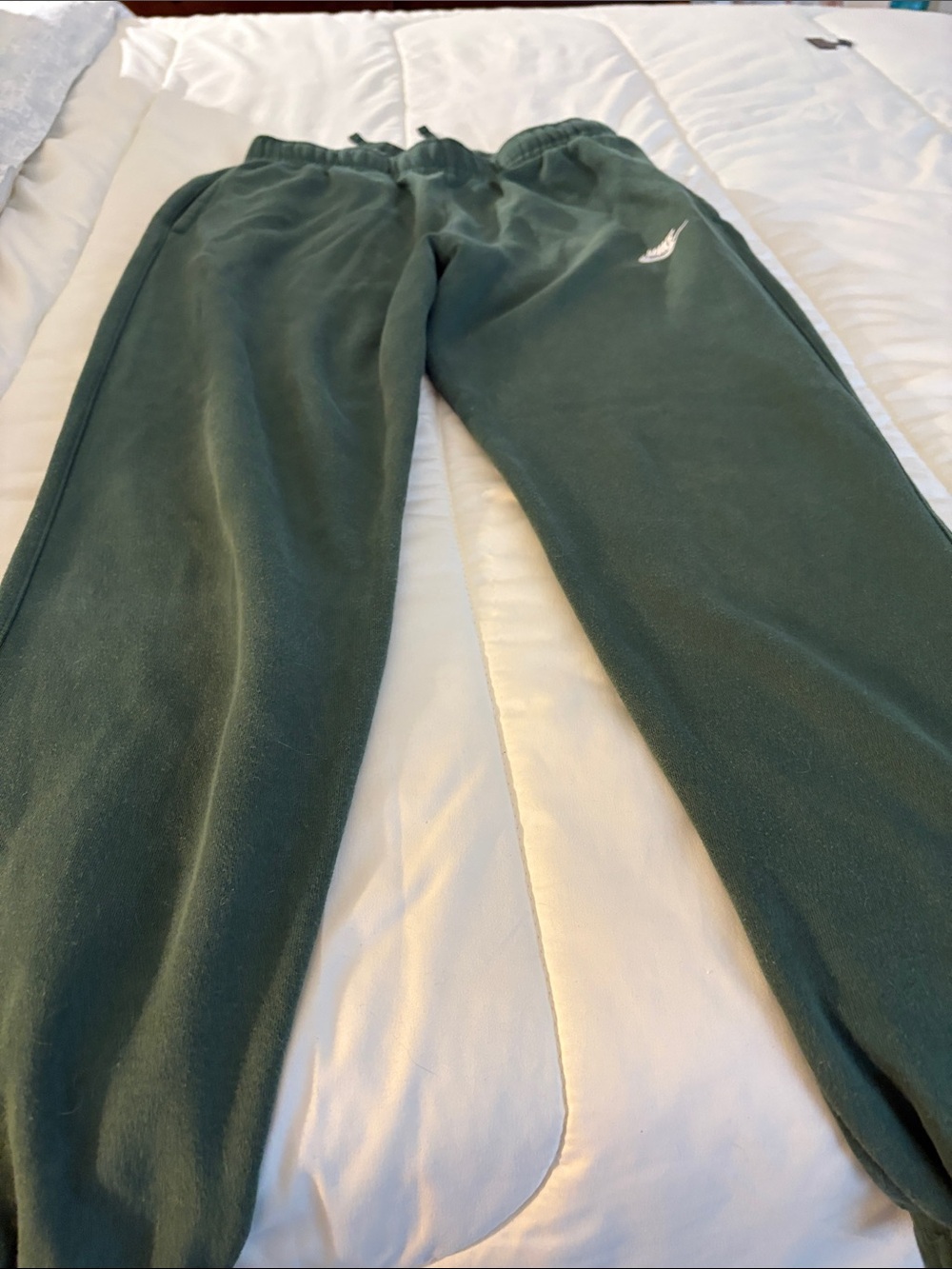 Nike Kids Forest Green Fleece Joggers with White Swoosh